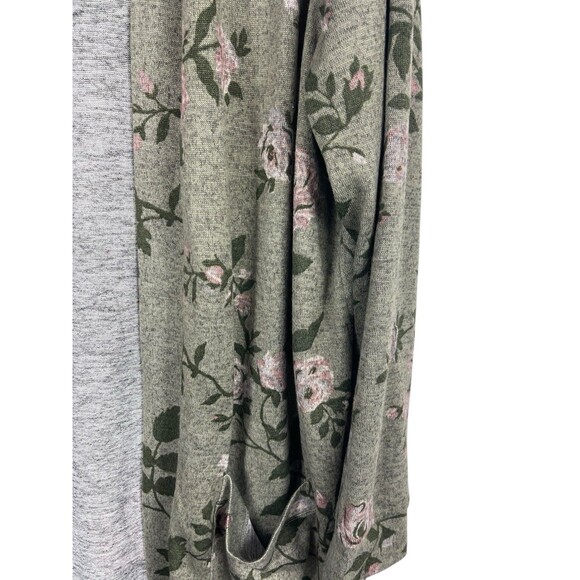 Lane Bryant 22/24 Soft Floral Knit Cardigan Open Sage Green Pink Pockets Tunic - Picture 4 of 12